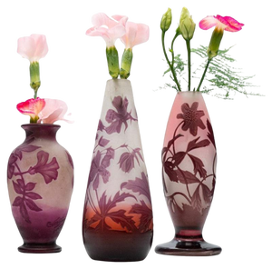 Acid Etched Double Overlay Cameo Vases from Gallé, 1920, Set of 3