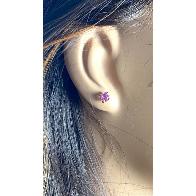 Pink Matched Pair Pink Sapphire 0.65 Carat 0.20 Inch 14 Karat Yellow Gold Stud Earrings - 2 Pieces For Sale - Image 8 of 9