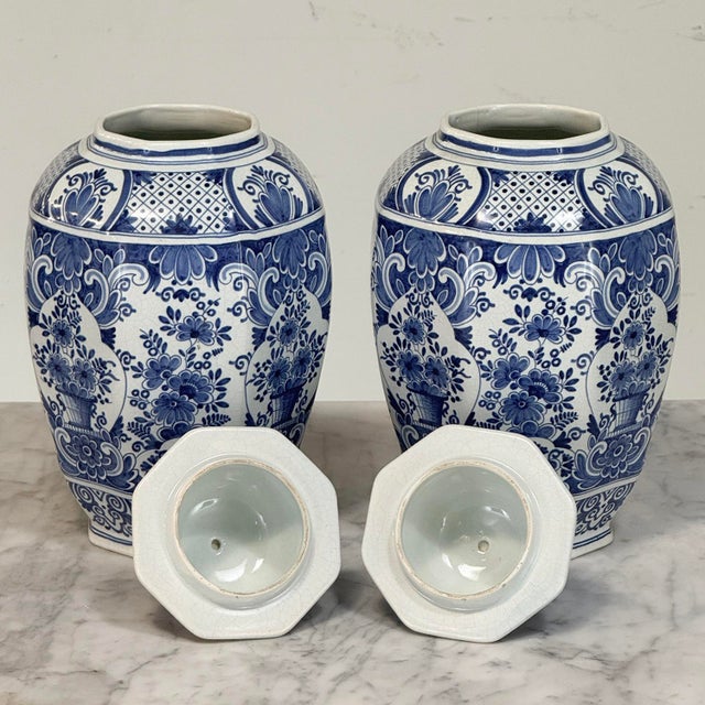 19th Century Boch Hand-Painted Blue & White Delft Garniture Set For Sale - Image 11 of 18
