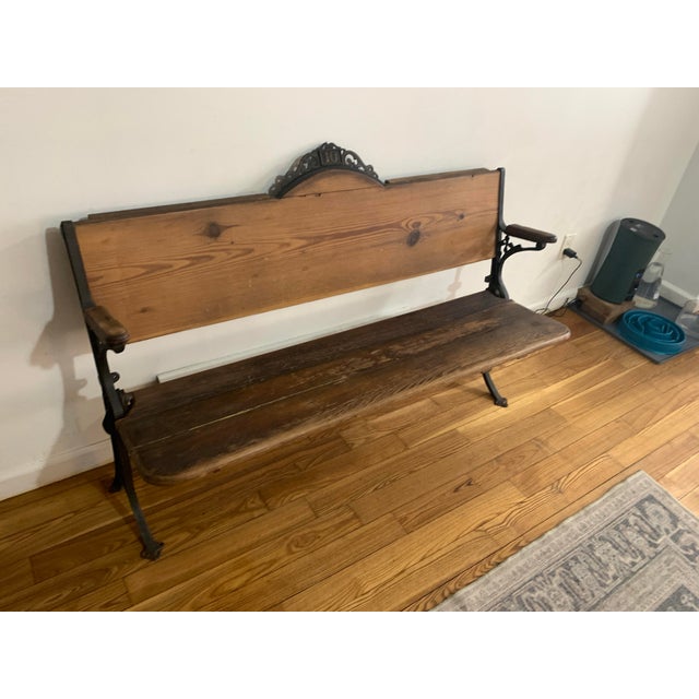 Late 19th Century Vintage 19th Century Baker, Pratt, & Co Cast Iron and Wood School Bench With Hinged Seat For Sale - Image 5 of 7