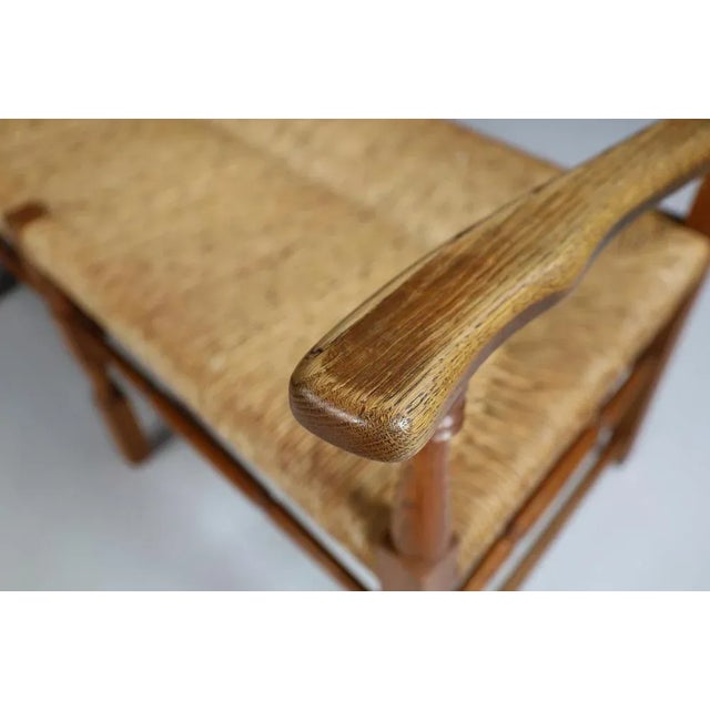French Provincial Oak and Rush Corner Bench, 1960s For Sale - Image 9 of 10