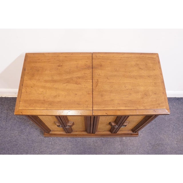 Late 20th Century Drexel Furniture Solid Pecan Mediterranean Old World 76" Flip Top Server Buffet W. Caned Doors For Sale - Image 5 of 15