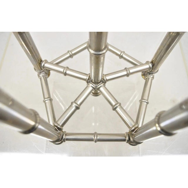 Silver Vintage Hollywood Regency Silver Plated Chrome Faux Bamboo Candlesticks - A Pair For Sale - Image 8 of 11