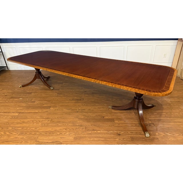 English Traditional Multi-Banded Mahogany Dining Table by Leighton Hall - Showroom Sample For Sale - Image 3 of 18
