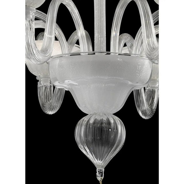 Early 21st Century Venetian Murano Glass Chandelier in Transparent and White Tones with Silver Leaf by Simoeng for Simoeng For Sale - Image 5 of 7