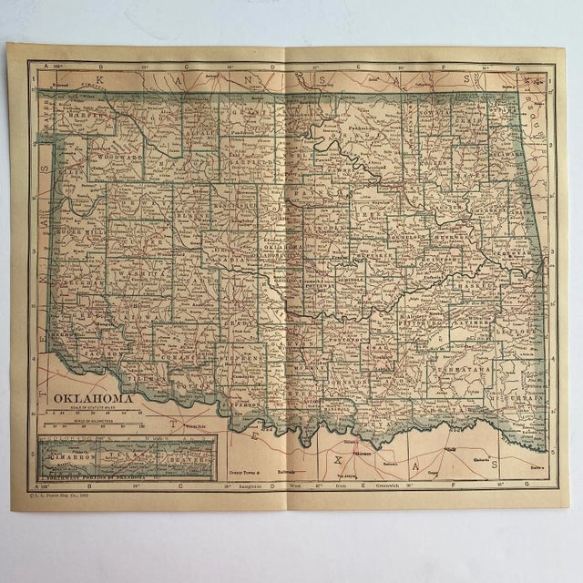 American 1920s Oklahoma State Map For Sale - Image 3 of 3