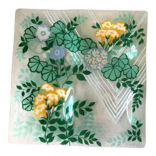 1960s Georges Briard Multi Colored Floral 4 Compartment Glass Serving Dish For Sale