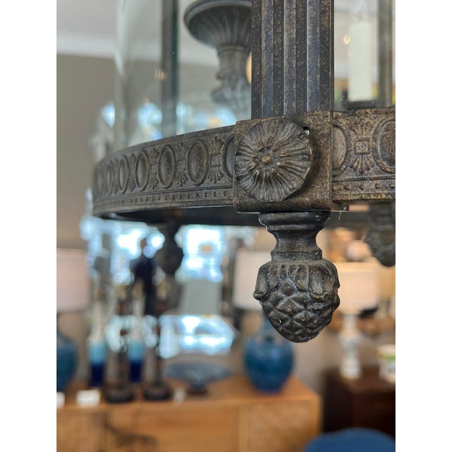 Bronze Large Louis XVI Style Bronze and Iron 6-Light Hanging Lantern For Sale - Image 8 of 10