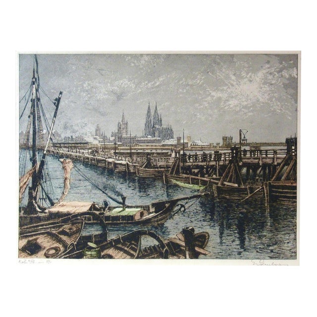 Josef Eidenberger Koln Rhine 1850 C.1960 Original Print For Sale