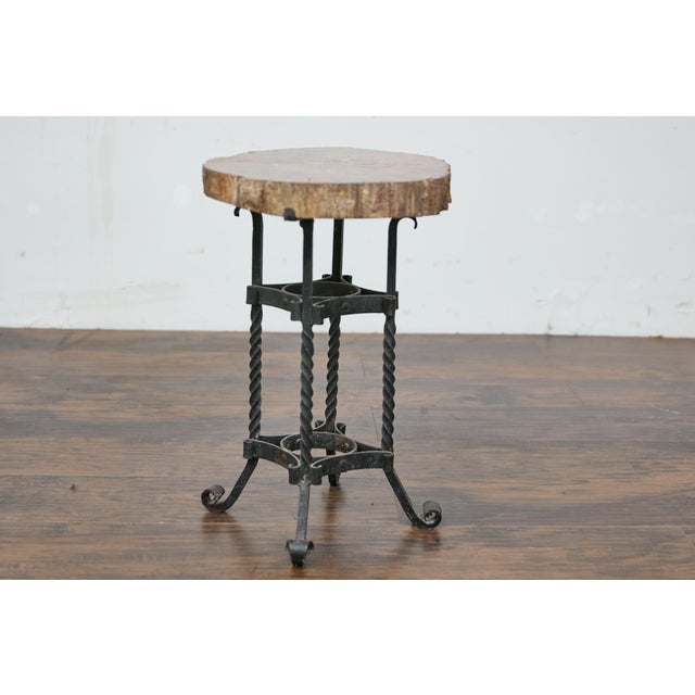 Early 20th Century Turn of the Century French Side Table - Petrified Wood Top and Wrought Iron Base For Sale In Atlanta - Image 6 of 12