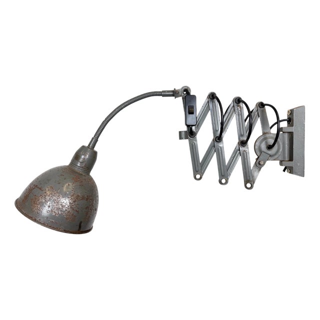 Industrial Grey Scissor Wall Lamp from Elektroinstala, 1960s For Sale