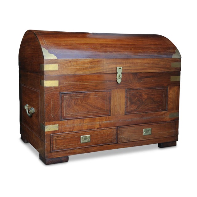 Brown 19th Century Anglo Indian Rosewood & Brass French Polished Domed Two Drawer Dowry Chest, 1890s For Sale - Image 8 of 8