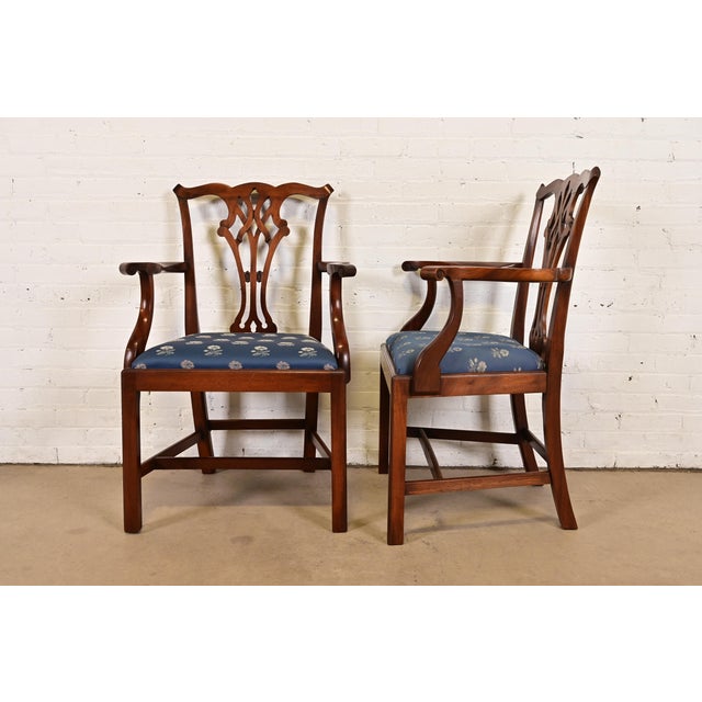 Baker Furniture Style Georgian Carved Mahogany Dining Chairs, Set of Ten For Sale - Image 9 of 11