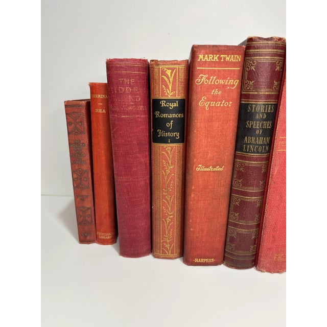 Red Gilded Spines Vintage Book Set- 12 Pieces | Chairish