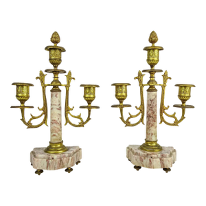 19th Century French Marble and Bronze Candlesticks, Pair