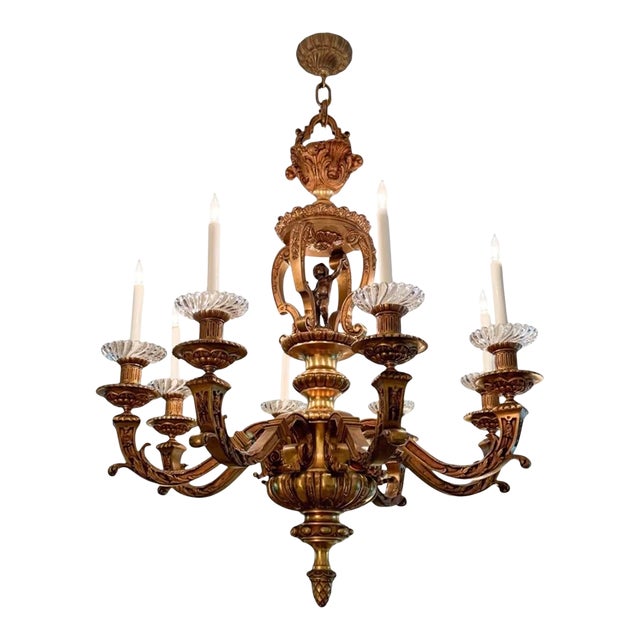 Spanish Baroque Style Bronze Chandelier For Sale