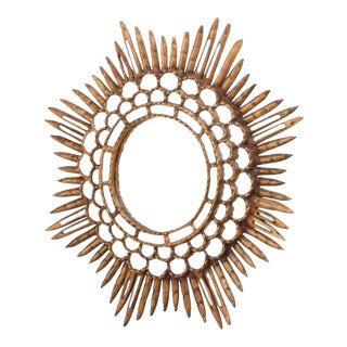 A French Giltwood Round Mirror, in the Manner of Line Vautrin, C 1960. For Sale
