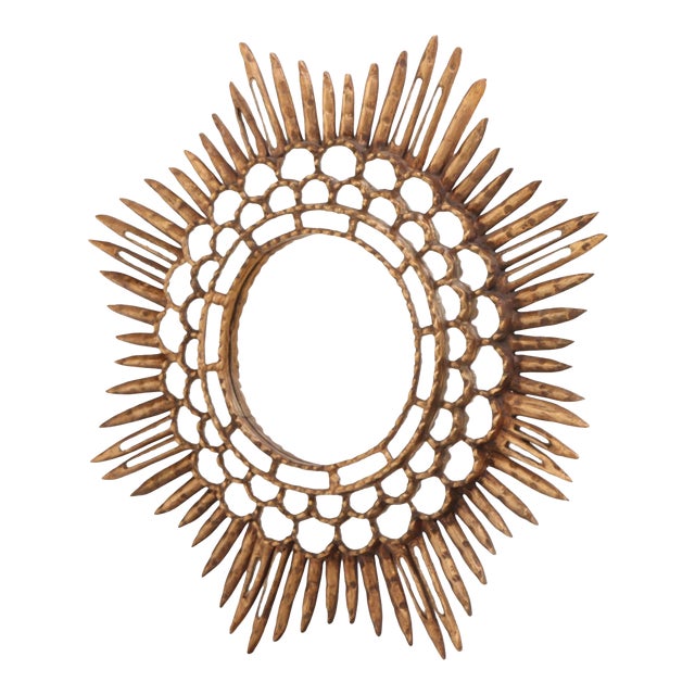 A French Giltwood Round Mirror, in the Manner of Line Vautrin, C 1960. For Sale