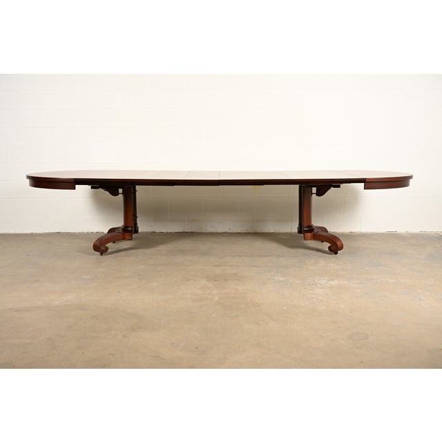 Wood R. J. Horner Style Monumental Antique American Empire Mahogany Split Pedestal Extension Dining Table With Eight Leaves, Newly Refinished For Sale - Image 7 of 14