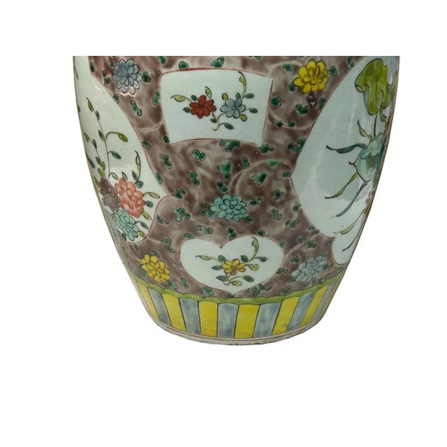 Ceramic Vintage Chinese Color Porcelain Lotus Bird Scenery Pot Jar Vase For Sale - Image 7 of 12