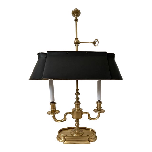 Vintage French Bouillotte Lamp Frederick Cooper Brass Tole Metal Black For Sale