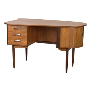 Teak Elliptical Bullet Desk by Kai Kristiansen for Feldballes For Sale