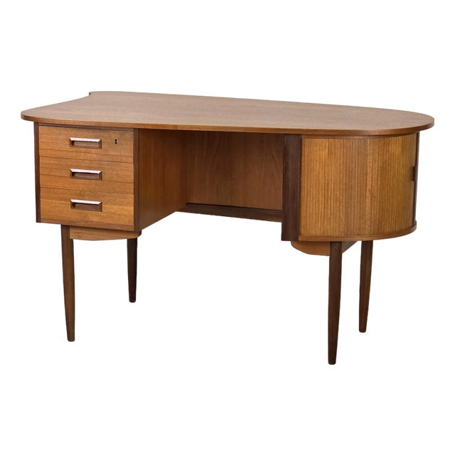 Teak Elliptical Bullet Desk by Kai Kristiansen for Feldballes For Sale