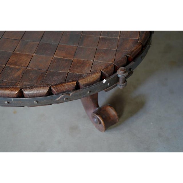 Rustic Round Coffee Table with Iron Details, Netherlands, 1960s For Sale - Image 11 of 13