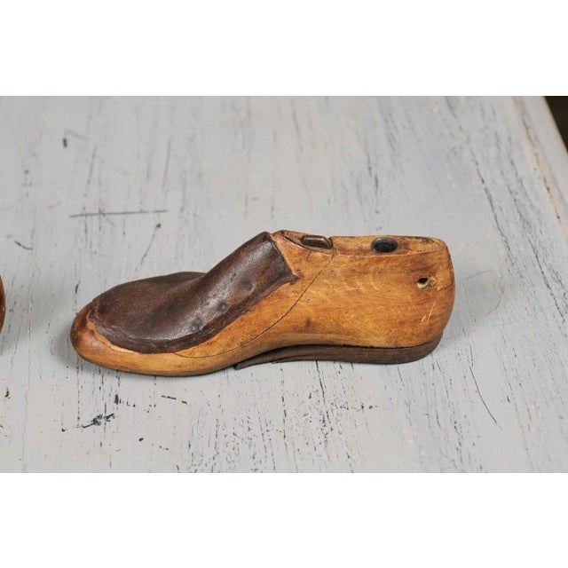 English Vintage Wood and Leather Handmade Cobbler's Shoe Lasts - A Pair For Sale - Image 10 of 12