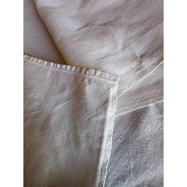 1930s Antique French XL Linen Towel 31.5 X 73.2 Inches Hand Finished Edges Vintage French Trousseau Textile For Sale - Image 5 of 14