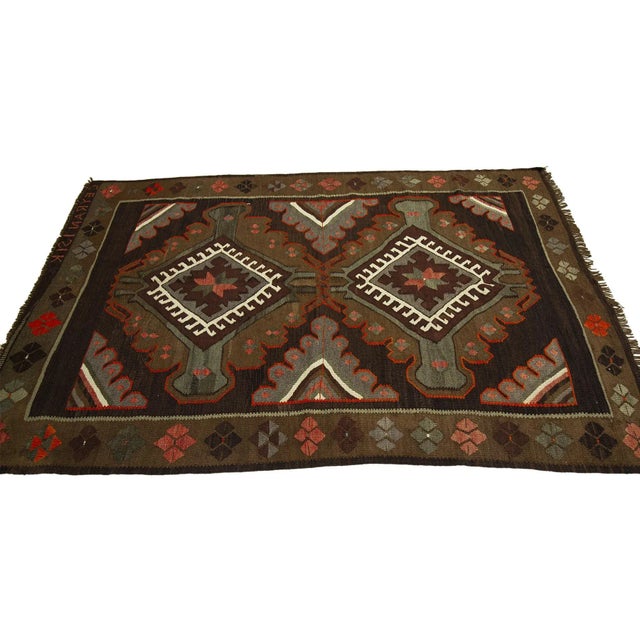 Brown & Orange Vintage Kilim Rug For Sale - Image 4 of 7