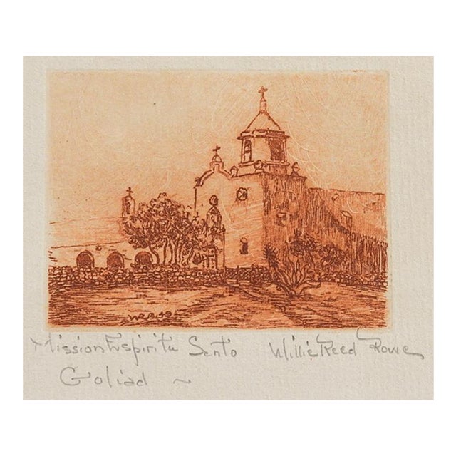 Mid 20th Century Mission Espiritu Santo Goliad Texas Etching For Sale