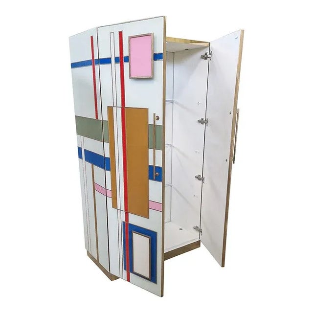 Pandy wardrobe or wardrobe with enlightened internal shelves, entirely handmade, with wooden -coated wood structure....