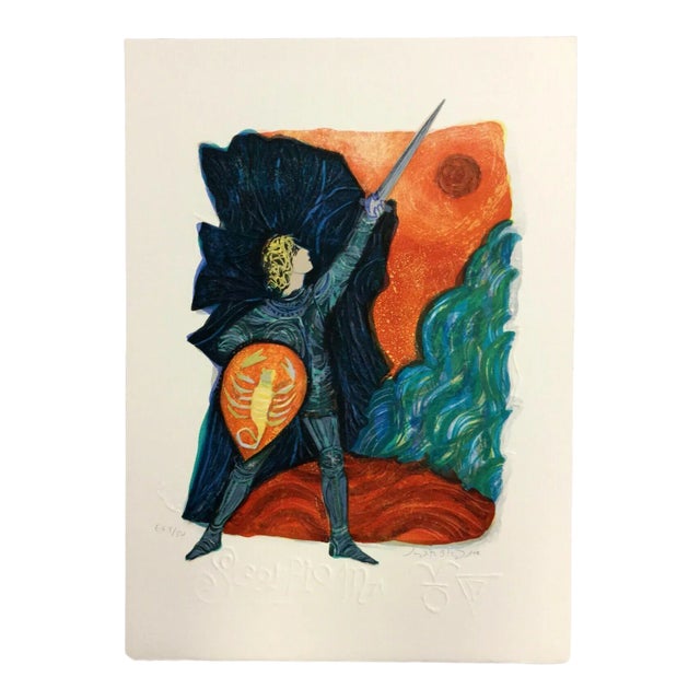 Mid Century Modern Unframed Scorpio Zodiac Judith Bledsoe Hand Signed Lithograph For Sale
