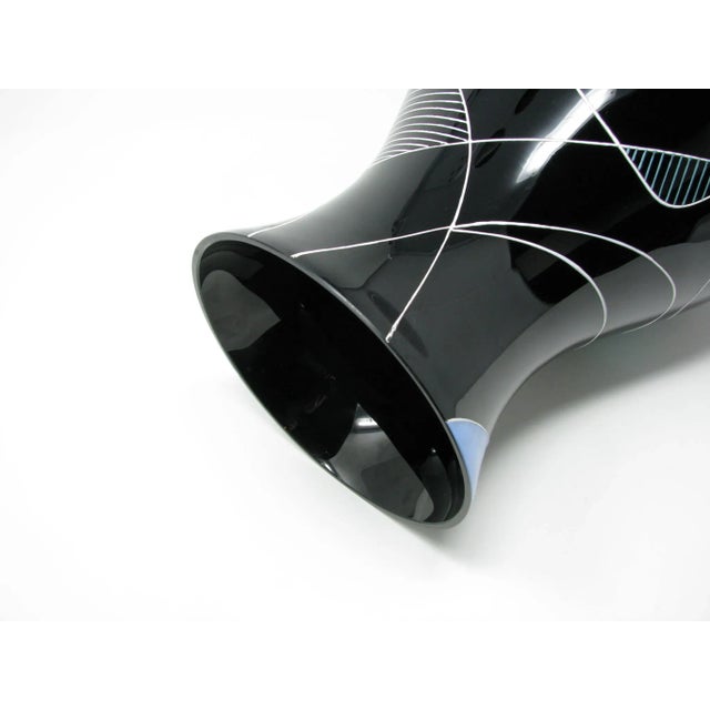 Vintage Kunstglass Ilmenau Large Hand-Painted Black Glass Vase Made in Germany For Sale In Chicago - Image 6 of 13