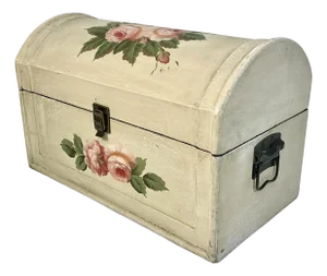 1980s Vintage Chippendale English Rose Hand Painted Box.