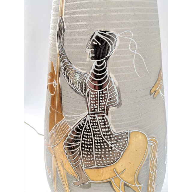 Hollywood Regency Mongolian Knights Italian Frosted Glass Lamp with 24k Gold For Sale - Image 3 of 13