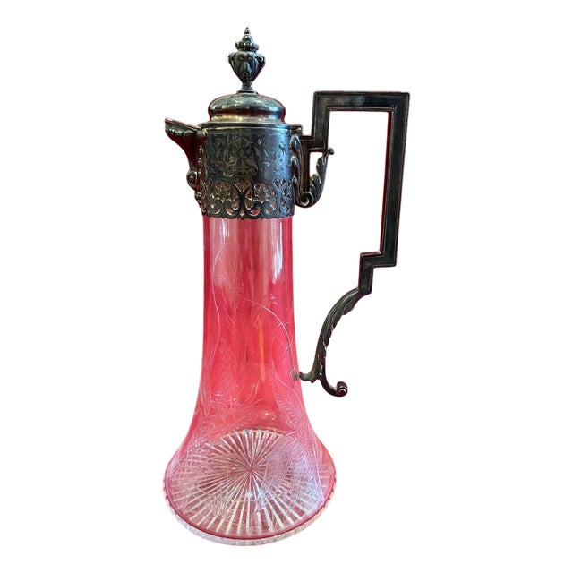 Large Crystal Carafe in Silver For Sale