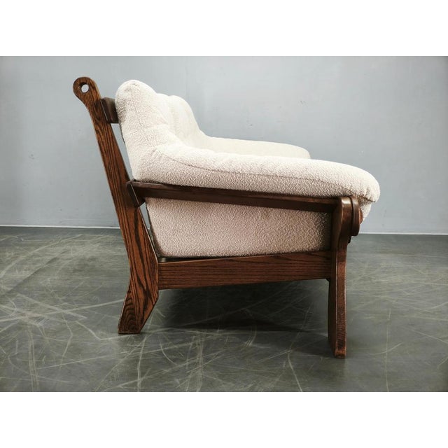 Brutalist Oak and Bouclé 3-Seater Sofa, Former Czechoslovakia, 1970s For Sale - Image 11 of 17