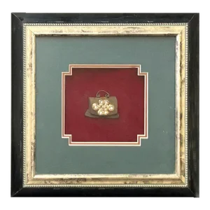 Vintage Oriental Flint Pouch Infinite Knot Display With Frame Wall Art