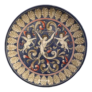Vintage Large Italian Hand-Painted Round Ceramic Wall Plate