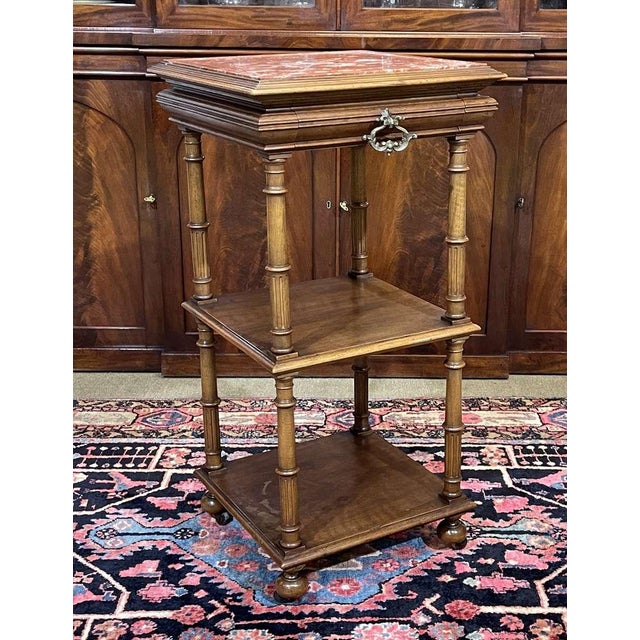 Early 20th Century Henri II Style Walnut Side Table with Marble Top For Sale - Image 11 of 11