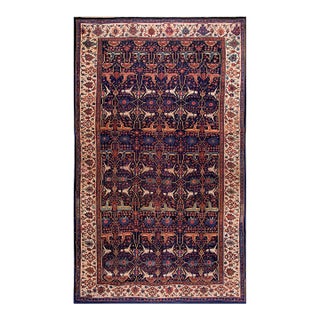 1880s Blue Navy Floral Antique W. Persian Bijar Garrus Rug 11'3" X 18'10" Handknotted Wool Carpet For Sale