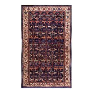 1880s Blue Navy Floral Antique W. Persian Bijar Garrus Rug 11'3" X 18'10" Handknotted Wool Carpet