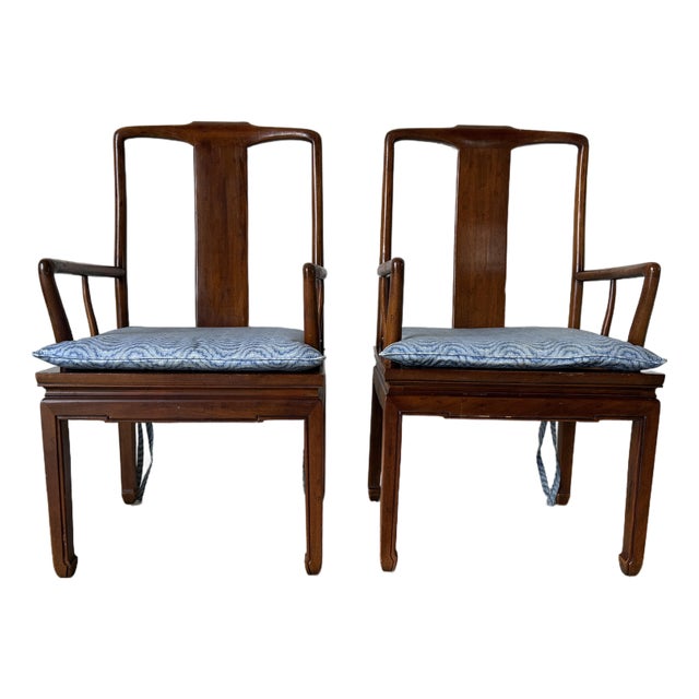 Vintage Henredon Hollywood Regency Chinoiserie Sculpted Mahogany Dining Armchairs – Pair For Sale