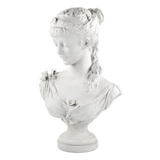 Biscuit Porcelain Bust of a Young Girl from Charles Levy & Co, France, 1880s For Sale
