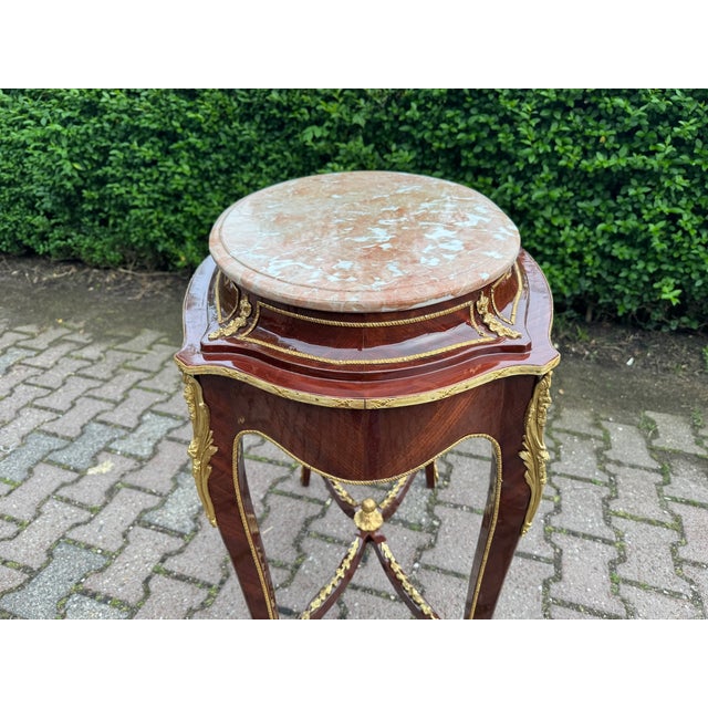 1920 French Louis XVI Mahogany Marble Side Table - 1 Pc For Sale - Image 9 of 11