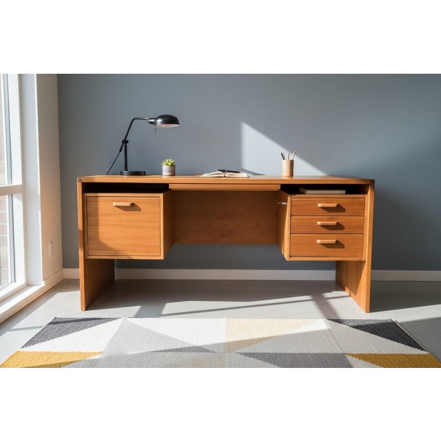 1960s Danish Teak Executive Desk With Floating Cabinets For Sale - Image 9 of 15