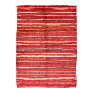 Mid 20th Century Turkish Tulu Rug With Colorful Striped Pattern in Red, Orange, Blue, Green