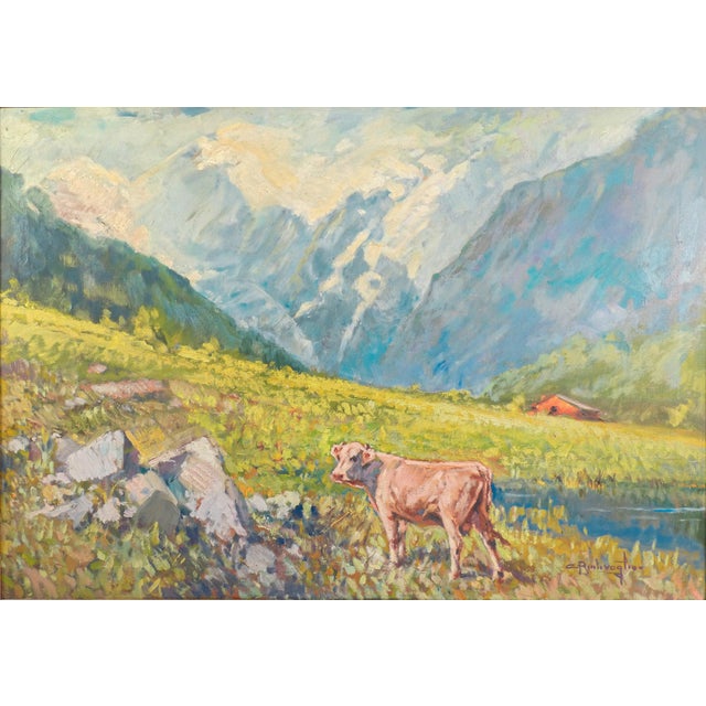 Oil painting on canvas by cesare bentivoglio, mountain landscape. Italy, first half of the twentieth century origin italy...